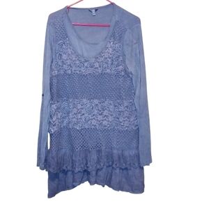 🦄kaktus Chic Blue Floral Lace Women's Tunic Size Large
